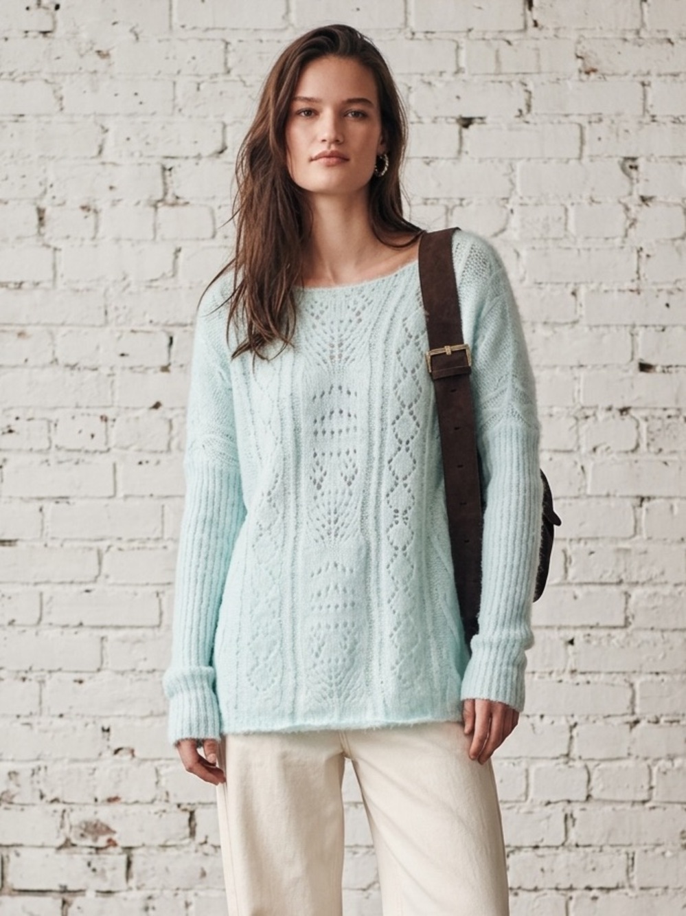 Anthropologie Pale Blue Open-Knit Scoop Neck Sweater